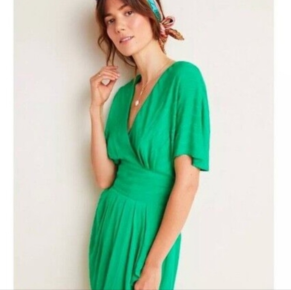 ⭐️Host Pick⭐️ Anthropologie Aryessa | Kelly Dress Emerald Green Wrap - Picture 7 of 11
